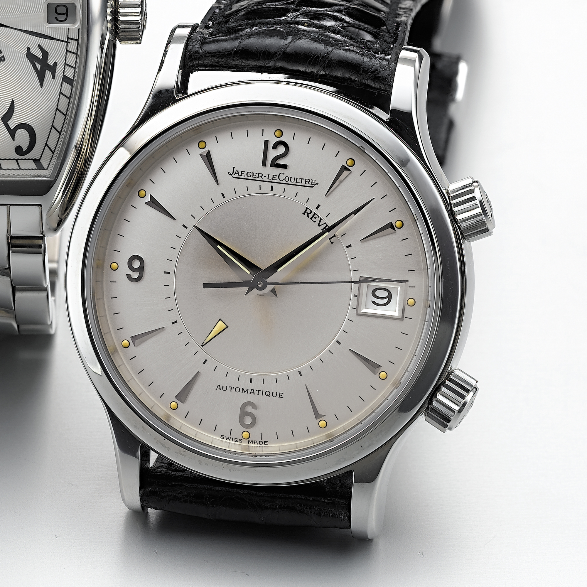 JAEGER-LE COULTRE, A STAINLESS STEEL AUTOMATIC CENTRE SECONDS WRISTWATCH WITH  ALARM AND DATEMASTER CONTROL REVEIL, CIRCA 1999, NO. 33