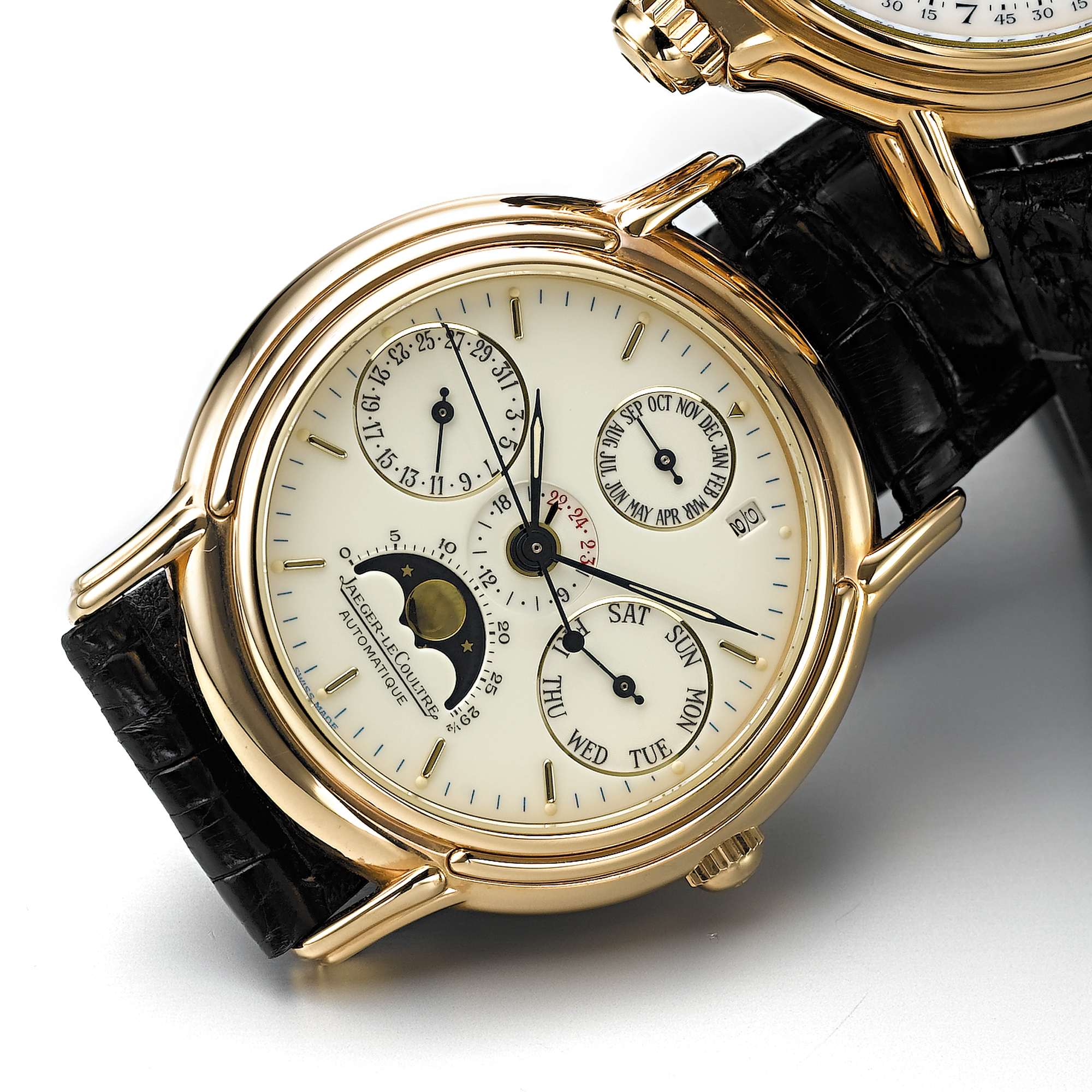 JAEGER-LE COULTRE, A LIMITED EDITION PINK GOLD AUTOMATIC CENTRE SECONDS PERPETUAL CALENDAR WRISTWATCH WITH MOON PHASESODYSSEUS, CIRCA 1992, 6/60
