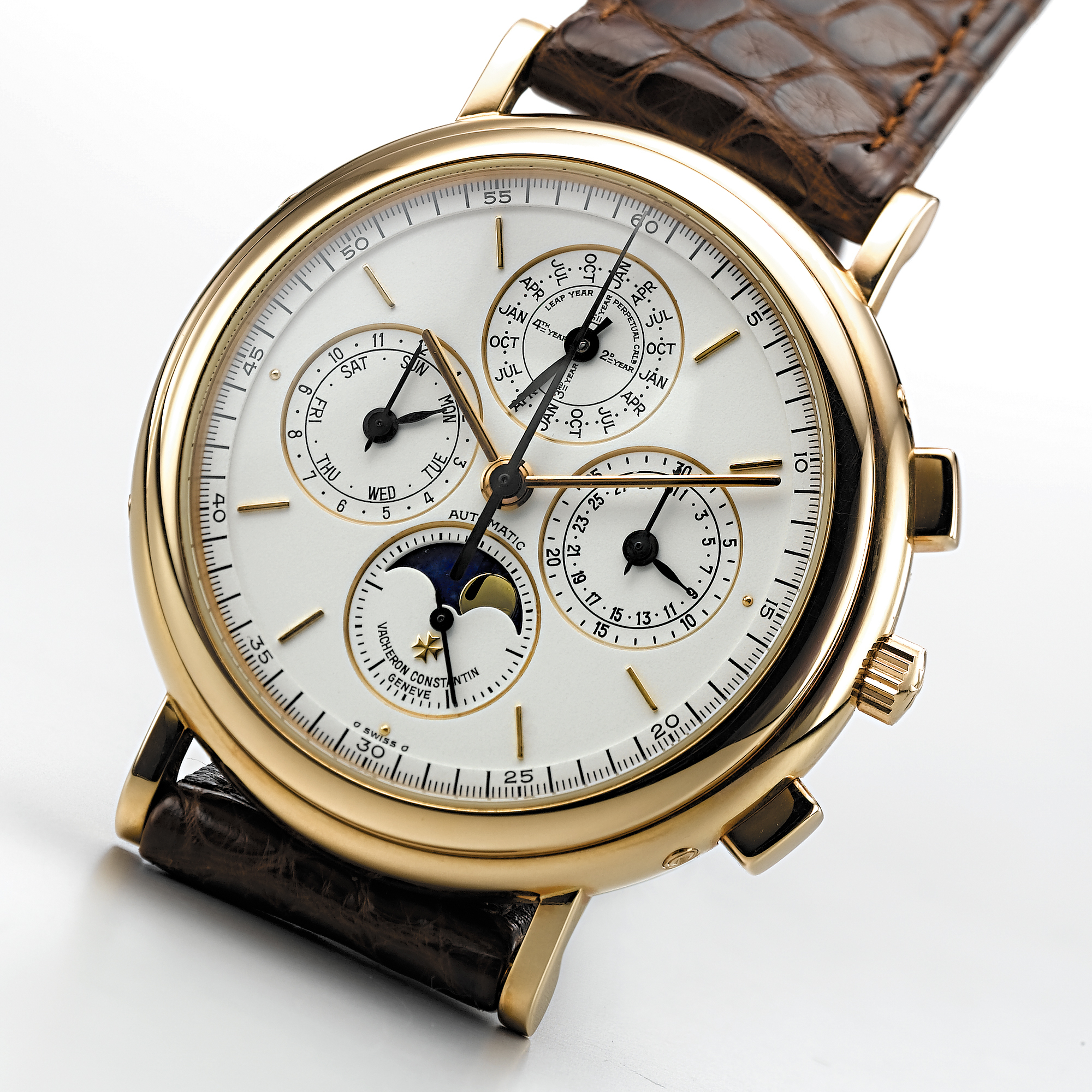 VACHERON CONSTANTIN, A PINK GOLD AUTOMATIC PERPETUAL CALENDAR CHRONOGRAPH WRISTWATCH WITH REGISTERS, LEAP YEAR INDICATION AND MOON PHASESCIRCA 1995, NO. 633076, REF. 49005