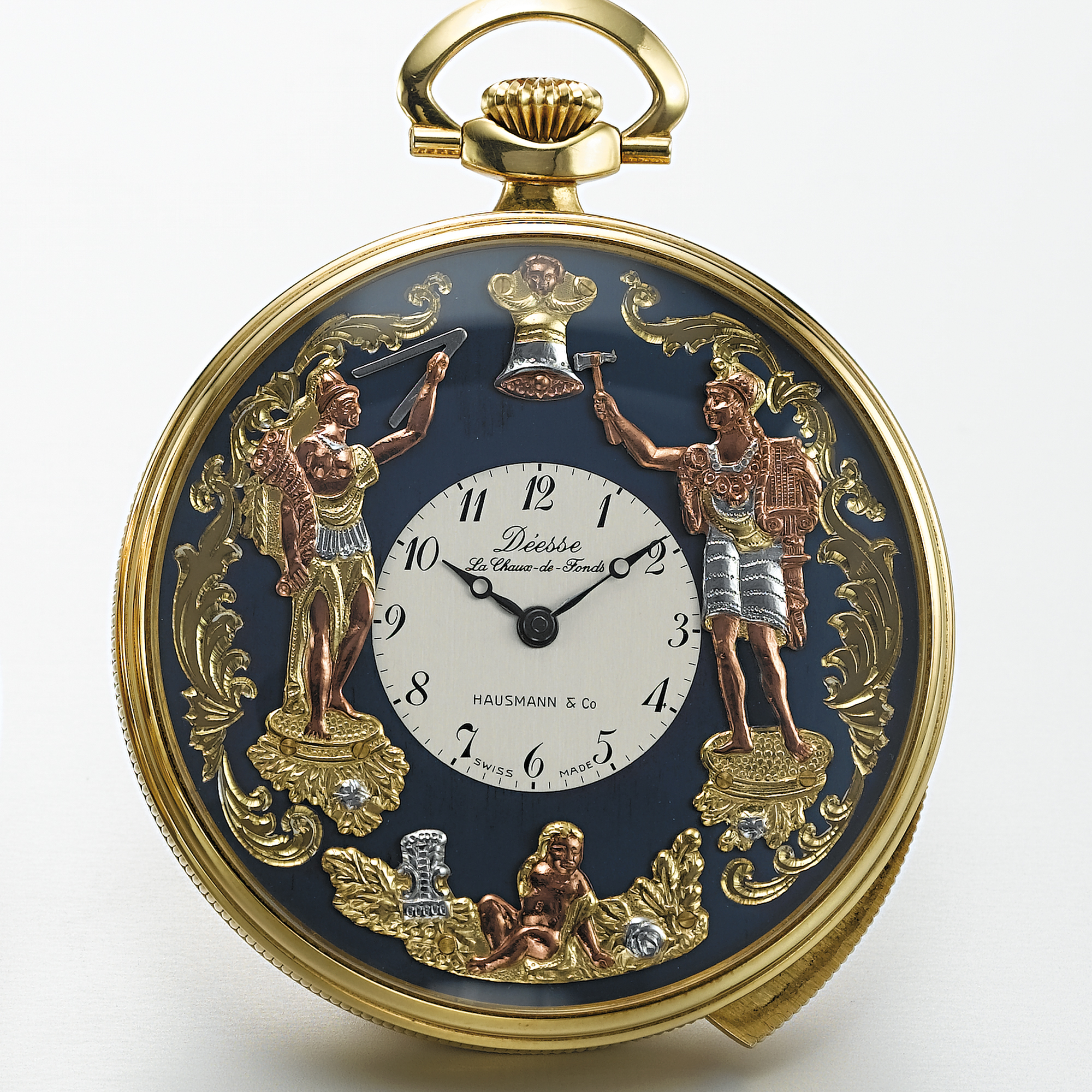 HAUSMANN & CO., A GOLD OPEN-FACED FIVE-MINUTE REPEATING WATCH WITH AUTOMATON DEESSE, CIRCA 1994