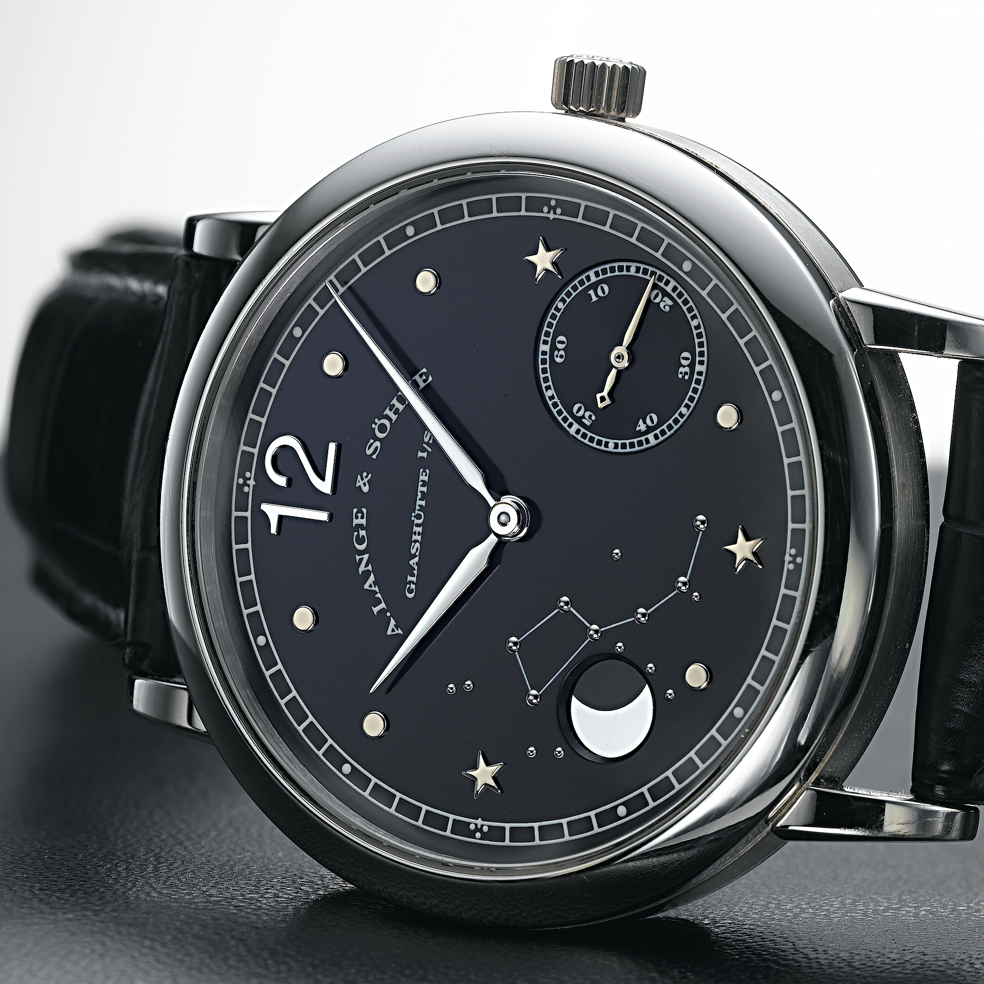 A. LANGE & SOHNE, A LIMITED EDITION PLATINUM WRISTWATCH WITH MOON PHASES1815 MOON PHASE, HOMMAGE A EMIL LANGE 1849-1922, CIRCA 2002, 46/150 
