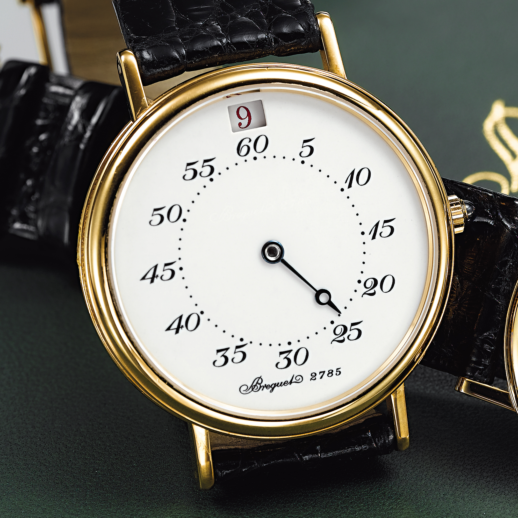 BREGUET, A GOLD LIMITED EDITION AUTOMATIC JUMP HOUR WRISTWATCH WITH ENAMEL DIALCIRCA 1994, NO. 2785, 239/800